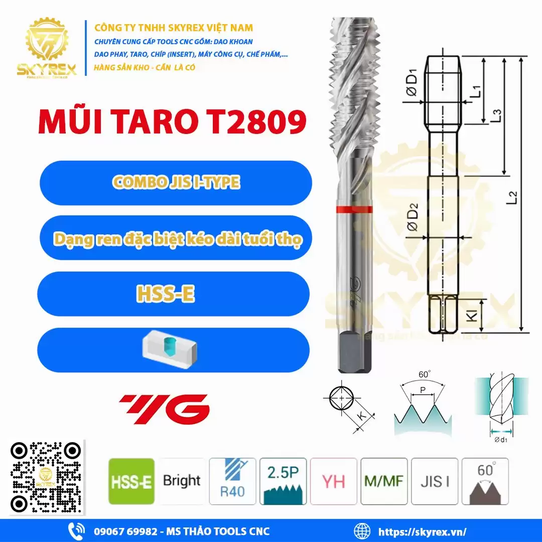 Mũi taro T2809 – YG1 – Mũi taro đa dụng combo I-Type HSS-E – Skyrex