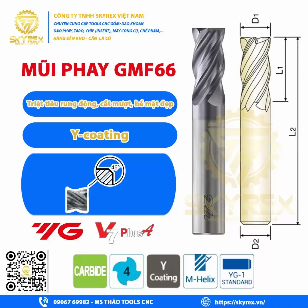 Mũi phay GMF66902 4 me – YG V7 Plus – Chạy thép, inox