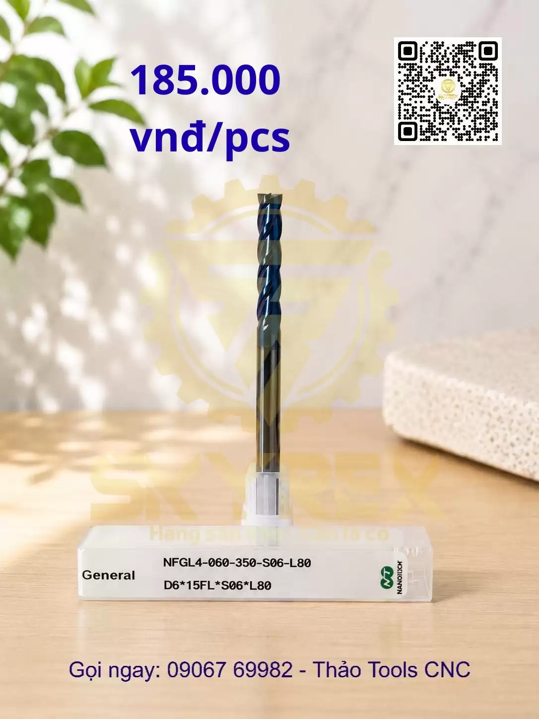 Phay thép D6 – NFGL4-060-350-S06-L80 – 4F NANOLOY | Dao carbide phủ
