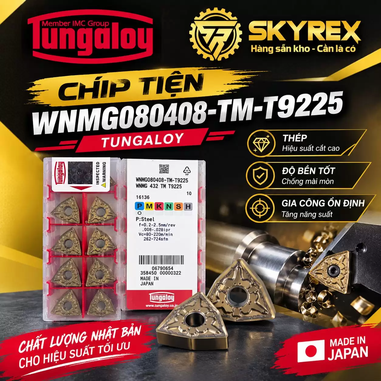 Chíp tiện WNMG080408-TM-T9225